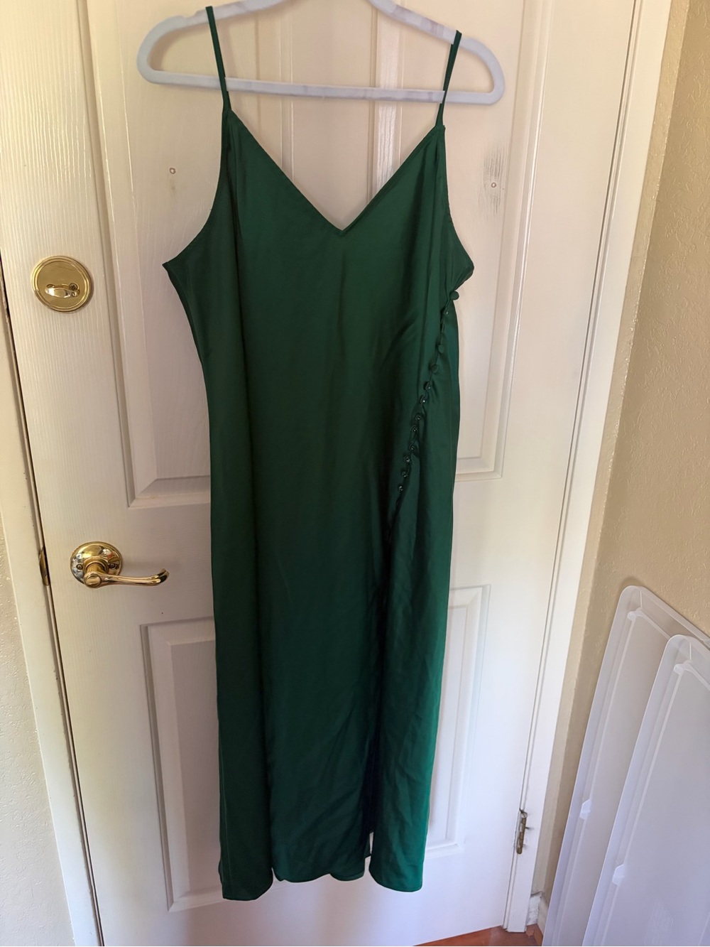 Banana Republic- Factory - NWOT - Emerald Green Slip Dress with Side button-Up